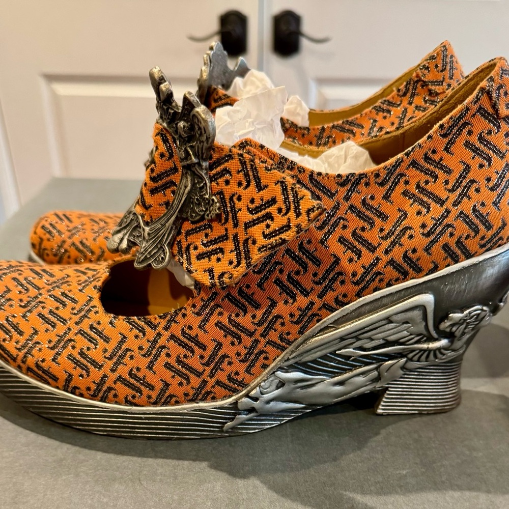 John Fluevog Orange and Silver Heels